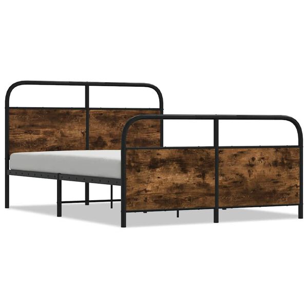 vidaXL Bed Frame Smoked Oak Steel, engineered wood 55.1 x 78.7 in