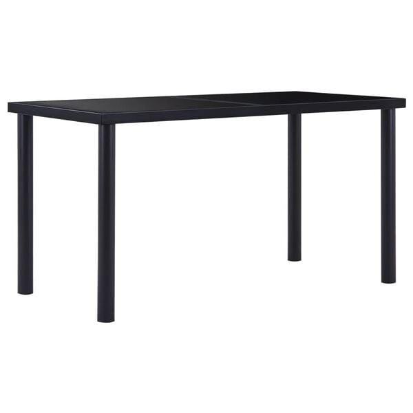 vidaXL Dining Table Black Tempered Glass, Powder-Coated Metal