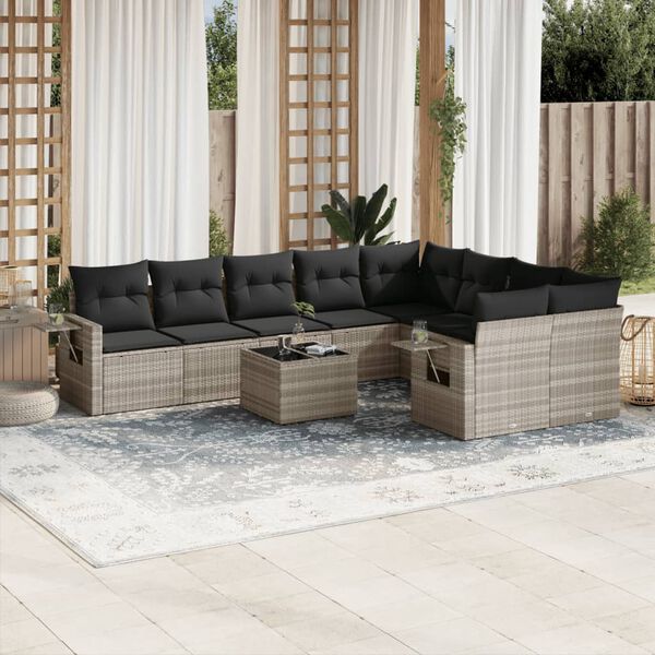 vidaXL Garden Sofa Set Light Grey PE Rattan Large Modular