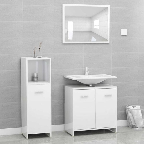 vidaXL Bathroom Furniture Set Shiny white Engineered wood Medium
