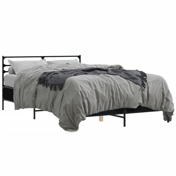 vidaXL Bed Frame Black Engineered wood and metal Full Durable