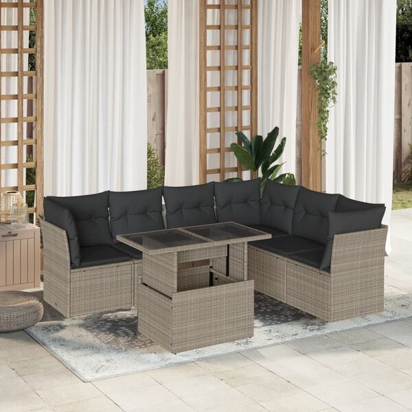 vidaXL Garden Sofa Set Light grey PE rattan 98.4 Modular