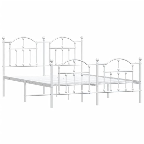 vidaXL Bed Frame White Powder-Coated Steel Double Bed Frame