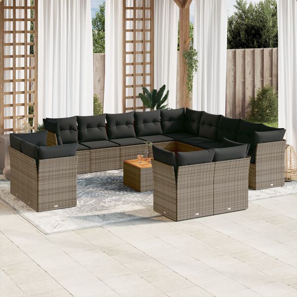 vidaXL Garden Sofa Set Grey PE rattan Large Modular Garden Sofa Set