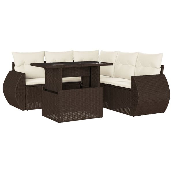 vidaXL Garden Sofa Set Brown PE rattan 6 Piece Set Modular