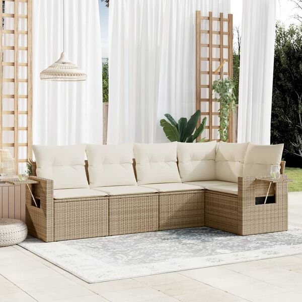 vidaXL Garden Sofa Set Beige PE rattan Large Modular Garden Sofa Set