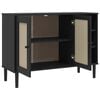 vidaXL Sideboard Black Solid pine wood, Engineered wood, Poly rattan Large
