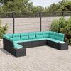 vidaXL Garden Sofa Set 10 pcs Black and Turquoise Poly Rattan