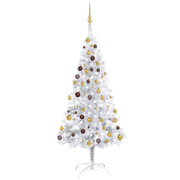 vidaXL Artificial Pre-lit Christmas Tree with Ball Set Silver 70.9" PET