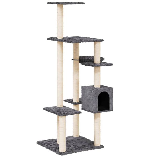 vidaXL Cat Tree Dark grey Engineered wood, plush, sisal Medium Cat Tree