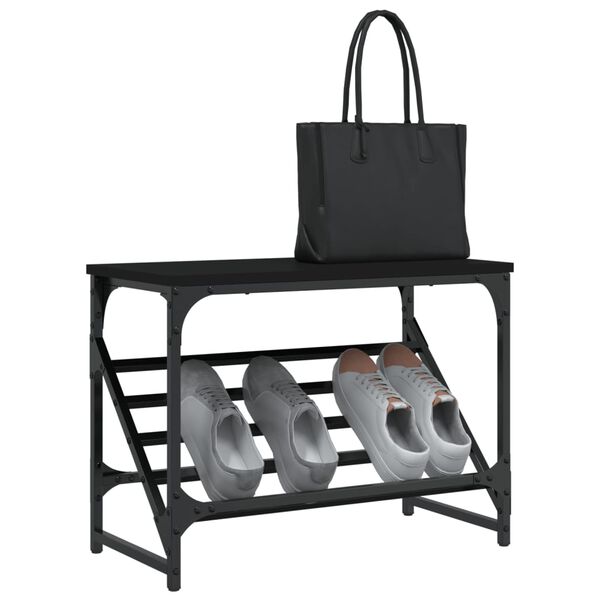 vidaXL Shoe Rack Black Engineered Wood, Powder-Coated Steel Small