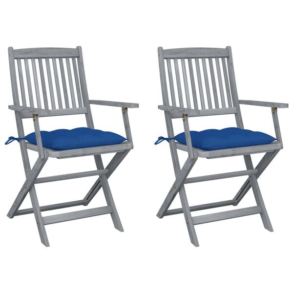 vidaXL Folding Patio Chairs 2 pcs with Cushions Solid Acacia Wood (46333+314890)
