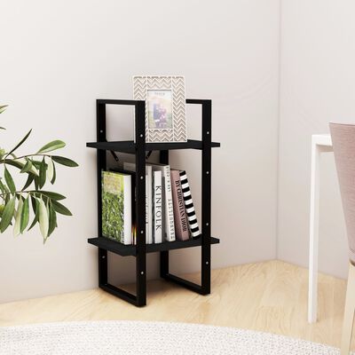 vidaXL 2-Tier Book Cabinet Black 15.7"x11.8"x27.6" Solid Pine Wood
