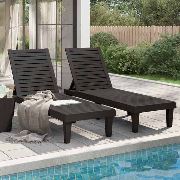 vidaXL Sun Lounger Set of 2 Black Polypropylene Medium Modern