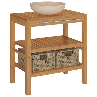 vidaXL Bathroom Vanity Cabinet Solid Teak with Sink Marble Cream ...