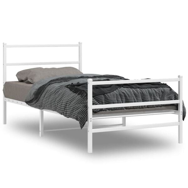 vidaXL Bed Frame White Powder-Coated Steel Twin Bed Frame Rectangular