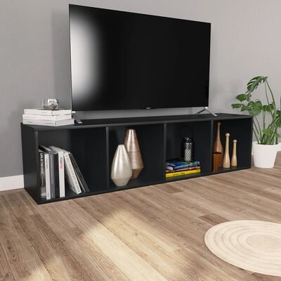 vidaXL Book Cabinet/TV Stand Black 14.2"x11.8"x56.3" Engineered Wood