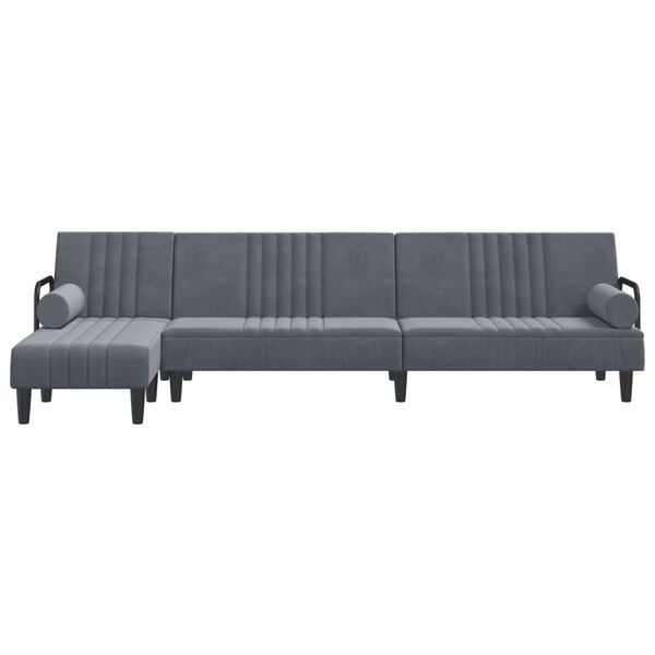 vidaXL L-shaped Sofa Bed Dark grey Velvet (100% polyester), plywood Large