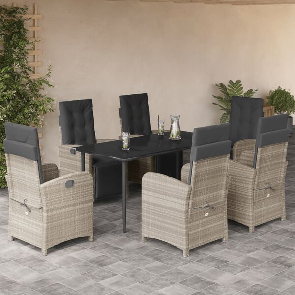 vidaXL 7 Piece Patio Dining Set with Cushions Light Grey Poly Rattan