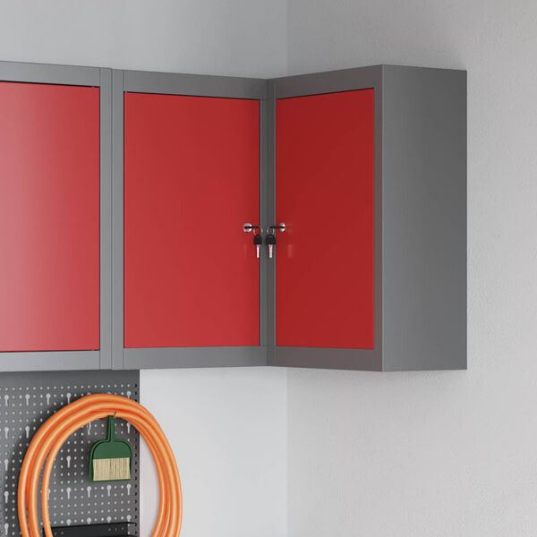 vidaXL Tool Cabinet with Shelf Red and Grey 21.65 x 21.65 x 21.65 in