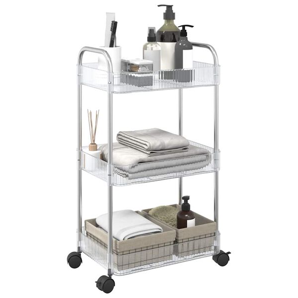 vidaXL Storage Trolley 3-Tier Transparent 14.6x11.0x26.8" Acrylic