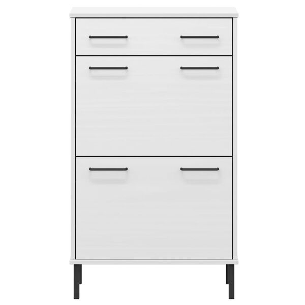 vidaXL Shoe Rack White Solid Pine Wood, Metal Medium Shoe Rack