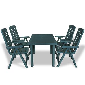 vidaXL Dining Set Green Plastic Medium Foldable Outdoor Dining Set