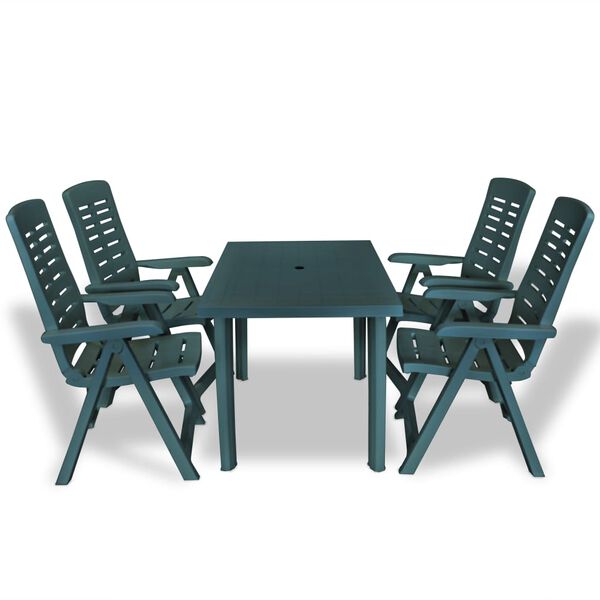 vidaXL Dining Set Green Plastic Medium Foldable Outdoor Dining Set