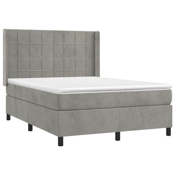 vidaXL Box Spring Bed with Mattress&LED Light Gray 53.9"x74.8" Full Velvet