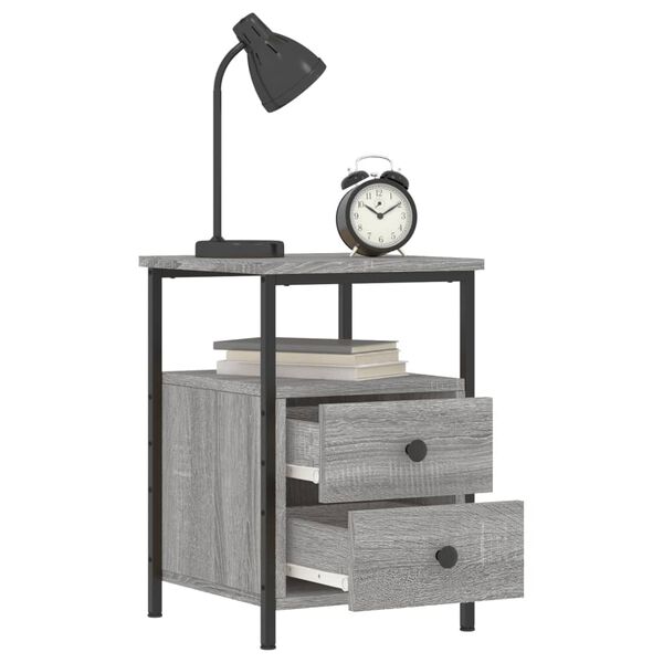 vidaXL Bedside Cabinet Set of 2 Grey sonoma Engineered wood, iron Medium