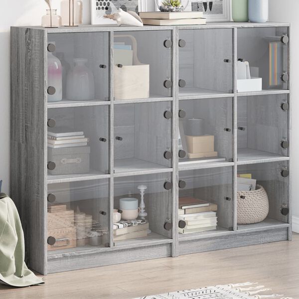 vidaXL Bookcase Grey Sonoma Engineered wood, Glass Large Bookcase