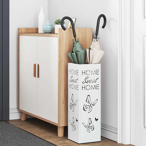 vidaXL Umbrella Stand White 15.5 x 15.5 x 49 cm Metal