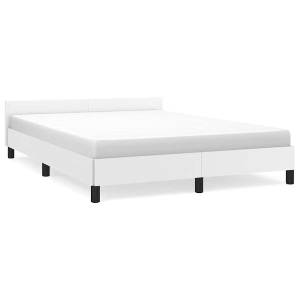 vidaXL Bed Frame With Headboard White Faux Leather Queen Bed Frame