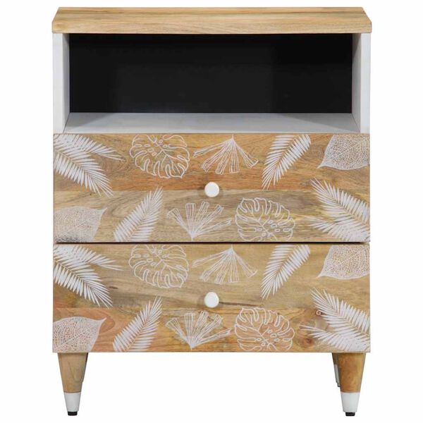 vidaXL Bedside Cabinet Mango natural with white Solid mango wood Compact