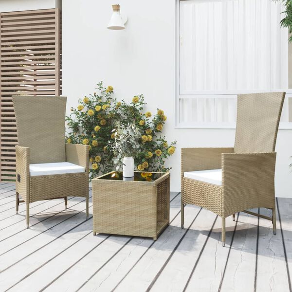 vidaXL Garden Lounge Set Beige PE rattan, steel, tempered glass 3 Piece