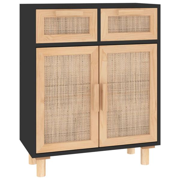 vidaXL Sideboard Black Engineered wood, solid pine, natural rattan