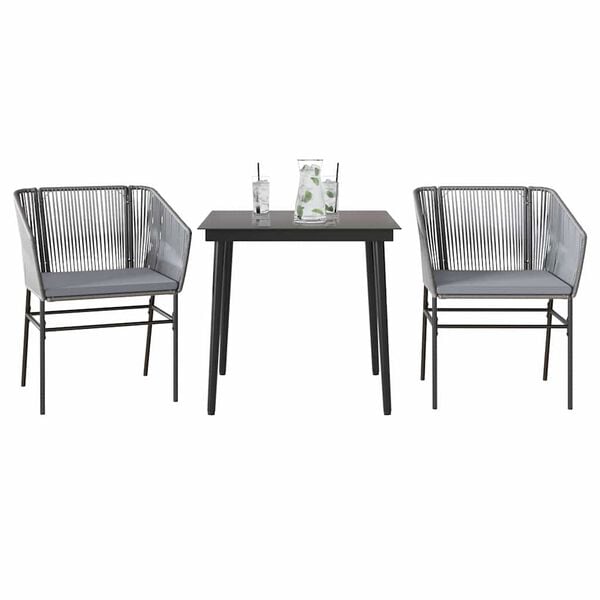 vidaXL Garden Dining Set Gray Poly rattan 2-seater Removable Covers