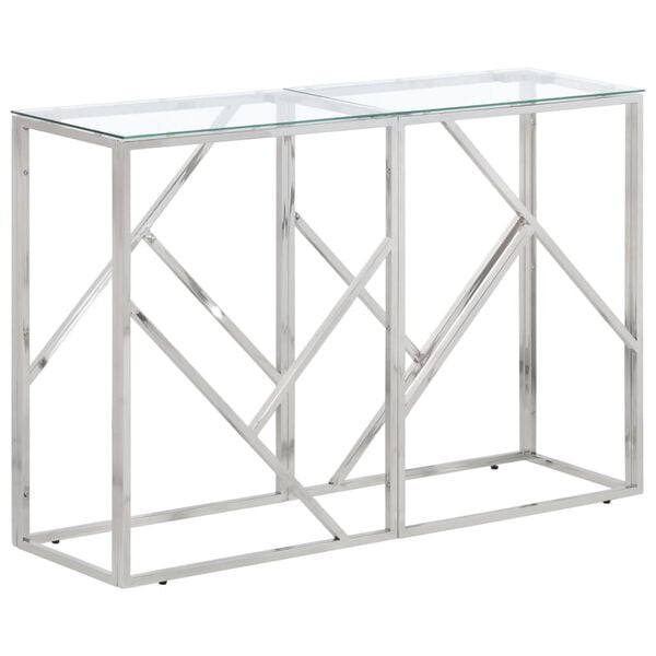 vidaXL Console Table Silver Stainless Steel, Tempered Glass