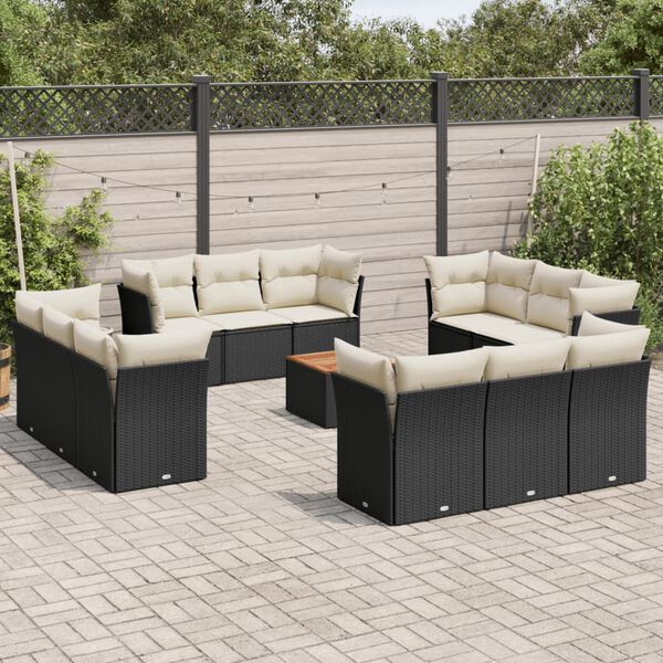 vidaXL Garden Sofa Set Black and Cream