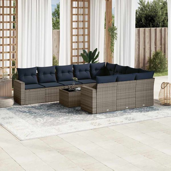 vidaXL 11 Piece Patio Sofa Set with Cushions Grey Poly Rattan (US only)