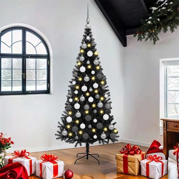 vidaXL Christmas Tree with 300 LEDs with Stand Black 70.9" PVC
