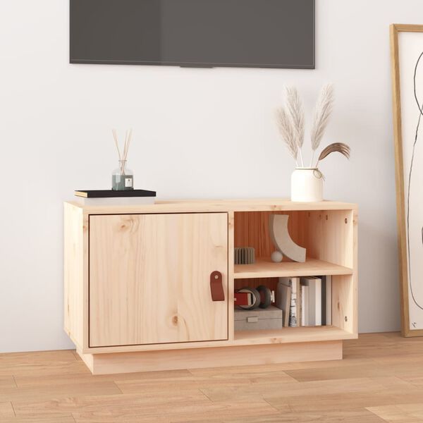 vidaXL TV Cabinet Natural Wood Solid Pine Wood Medium TV Cabinet