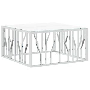 vidaXL Coffee Table Silver, White Marble Stainless steel, tempered glass