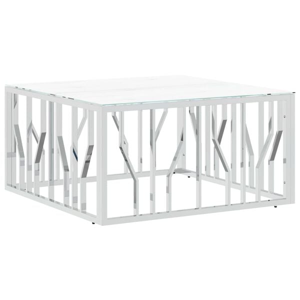 vidaXL Coffee Table Silver, White Marble Stainless steel, tempered glass