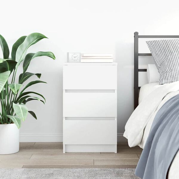 vidaXL Bedside Cabinet White Engineered Wood Bedside Cabinet Rectangular