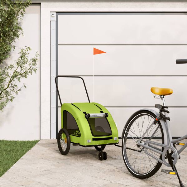 vidaXL Pet Bike Trailer Green Oxford Fabric, Iron, PVC Tough