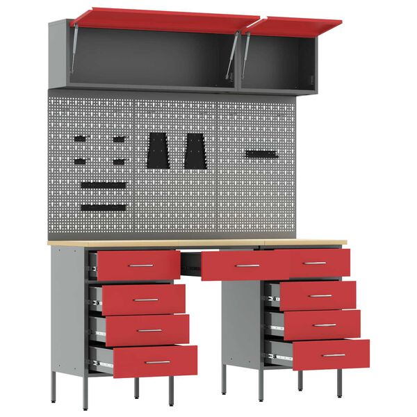 vidaXL Work Cabinet with Drawer with Lock 8 pcs Red 150 x 55 x 200 cm