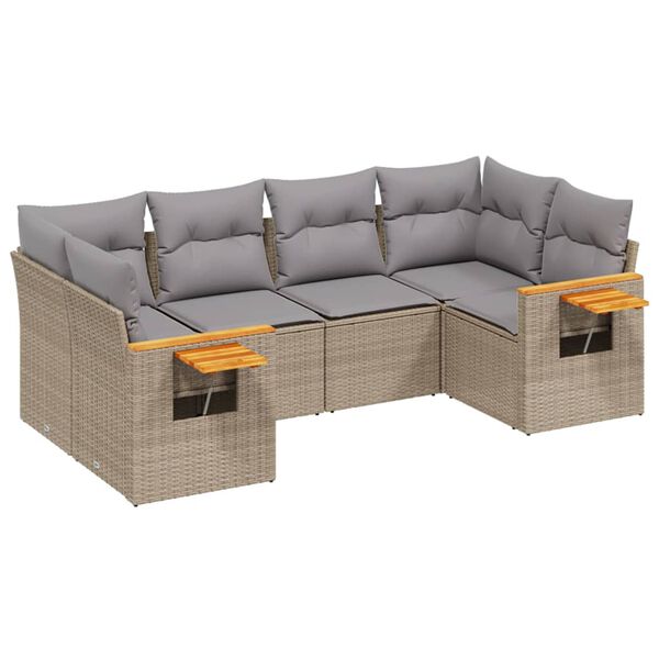 vidaXL Garden Sofa Set Beige PE rattan 6 Piece Set Adjustable Feet