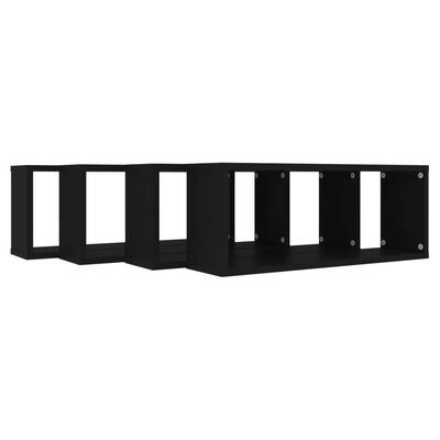 vidaXL Wall Cube Shelves 4 pcs Black 23.6"x5.9"x9.1" Engineered Wood