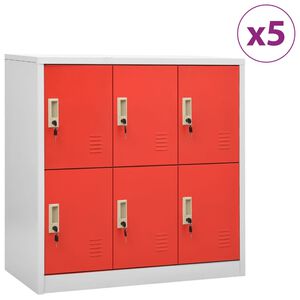 vidaXL Locker Cabinet Set of 5 Light grey and red Steel Medium